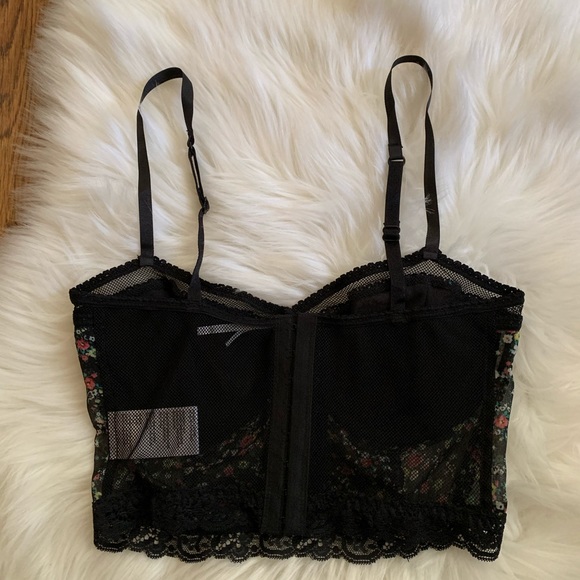 Kimchi Blue Black Floral Crop Bralette Size Small - Picture 2 of 10